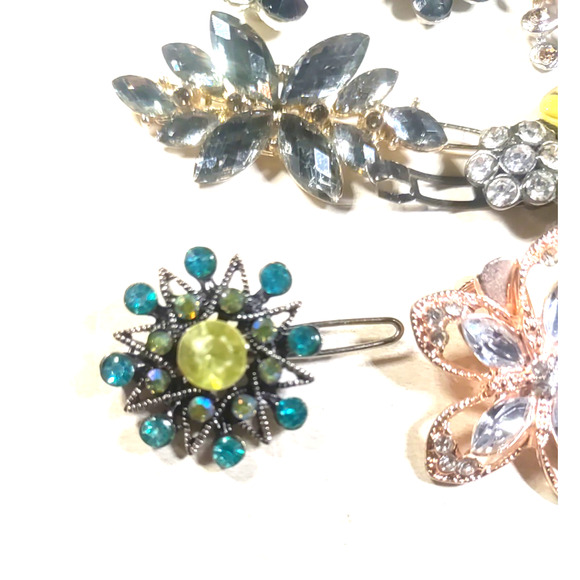 Hair Clip Barrettes Lot Of 7 Assorted Colors Metal Rhinestone Small - Picture 4 of 8